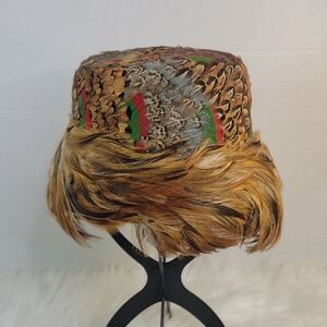 Wesco Vintage Multicolored Feather Pheasant Pillbox Hat OS